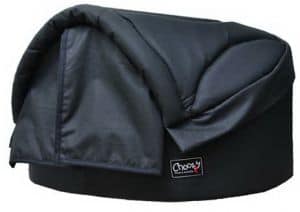 Choozy Oilskin Klam outdoor dog bed in black oilskin with sherpa lining, suitable for sheltered verandahs and patios