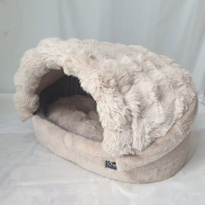 Soft camel plush fabric dog bed interior